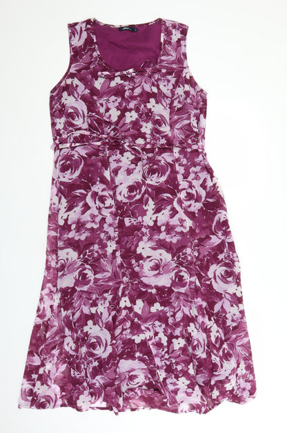 DASH Womens Purple Floral Polyester Maxi Size 12 Scoop Neck Tie