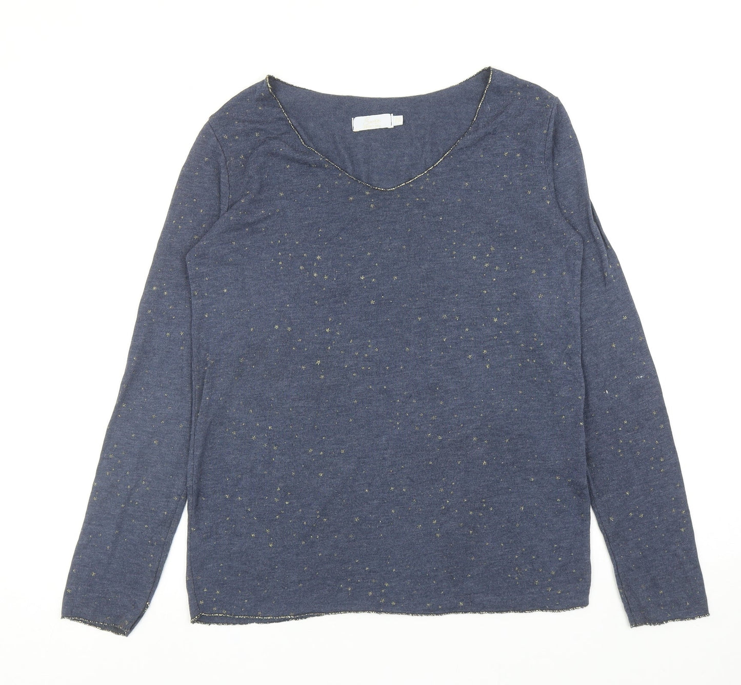 Sarta Womens Blue Scoop Neck Geometric Viscose Pullover Jumper One Size - Star Print