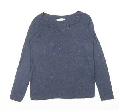 Sarta Womens Blue Scoop Neck Geometric Viscose Pullover Jumper One Size - Star Print