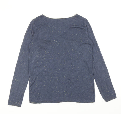 Sarta Womens Blue Scoop Neck Geometric Viscose Pullover Jumper One Size - Star Print