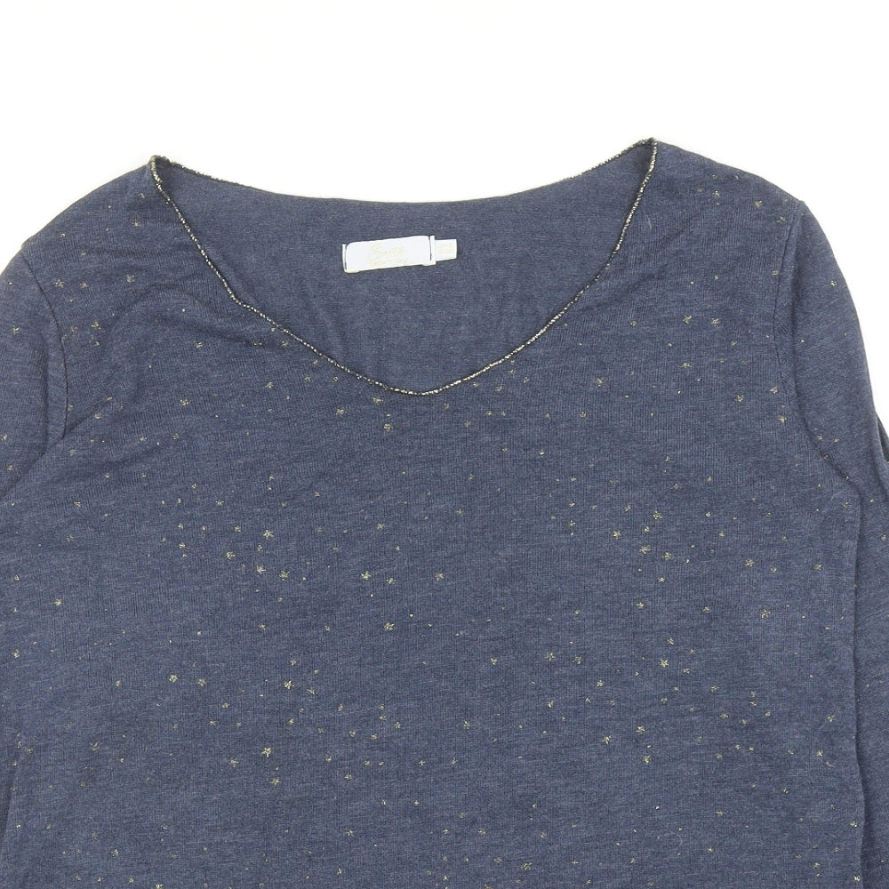 Sarta Womens Blue Scoop Neck Geometric Viscose Pullover Jumper One Size - Star Print