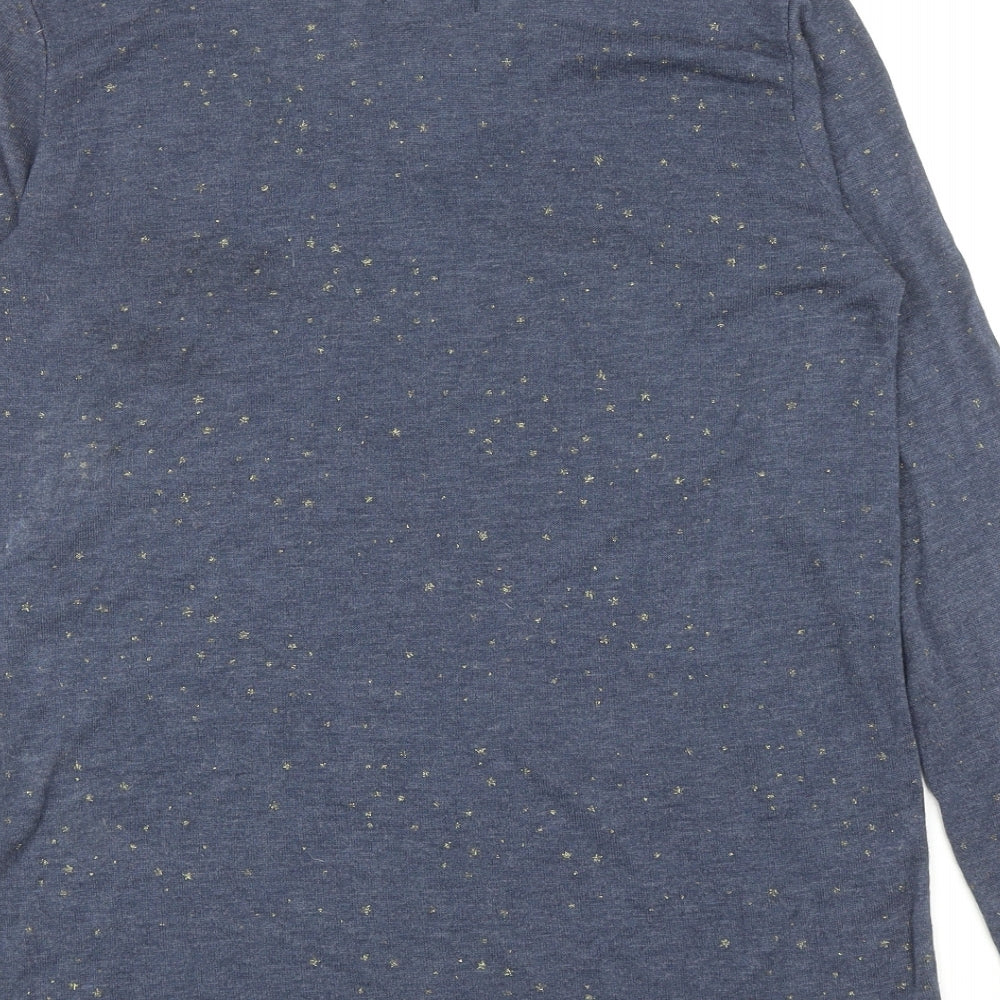 Sarta Womens Blue Scoop Neck Geometric Viscose Pullover Jumper One Size - Star Print