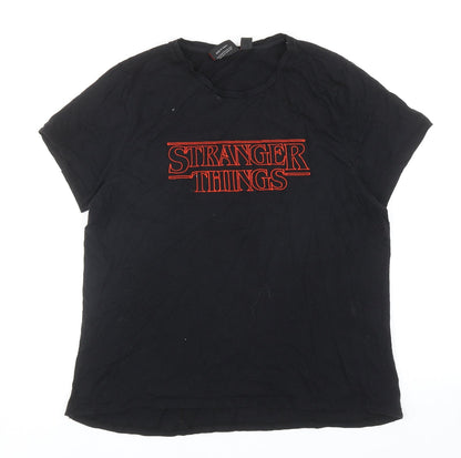 Primark Womens Black Cotton Basic T-Shirt Size L Round Neck - Stranger Things Size UK 14-16