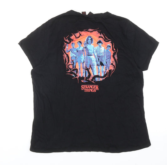 Primark Womens Black Cotton Basic T-Shirt Size L Round Neck - Stranger Things Size UK 14-16