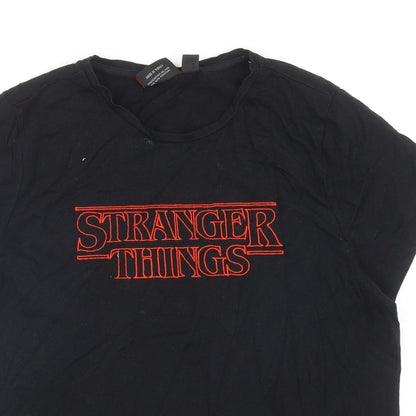 Primark Womens Black Cotton Basic T-Shirt Size L Round Neck - Stranger Things Size UK 14-16