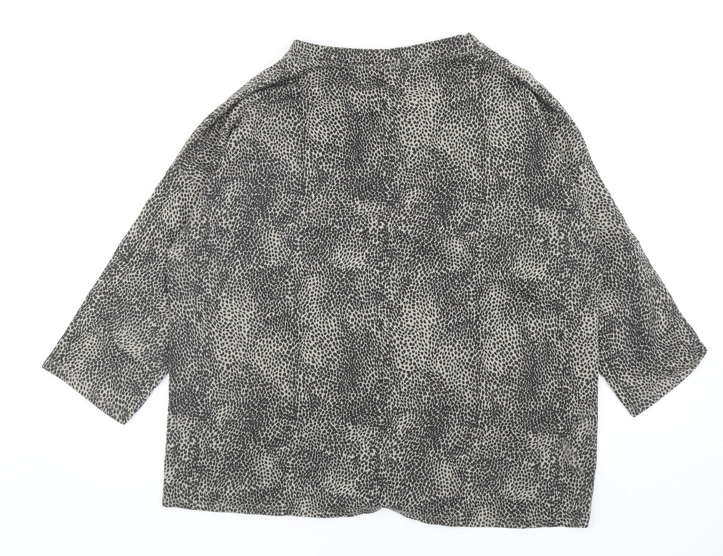 Alexara Womens Grey Animal Print Cotton Basic T-Shirt Size M Round Neck - Leopard Print Tie Detail, UK Size M/L