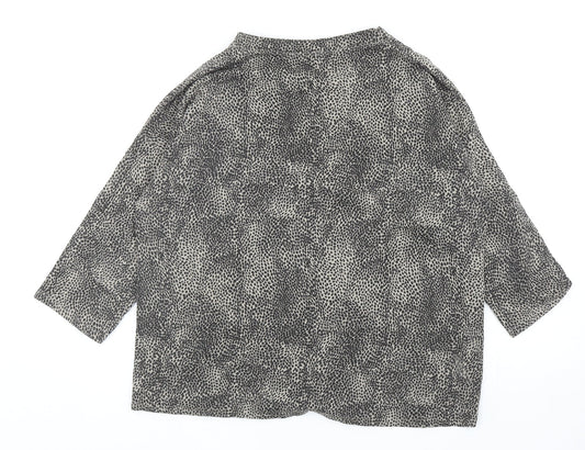 Alexara Womens Grey Animal Print Cotton Basic T-Shirt Size M Round Neck - Leopard Print Tie Detail, UK Size M/L