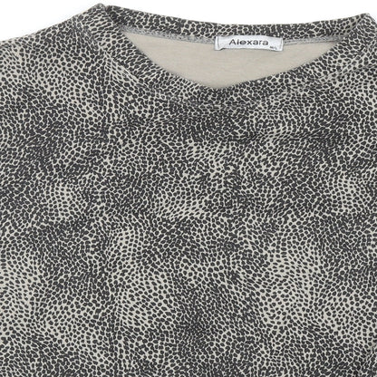Alexara Womens Grey Animal Print Cotton Basic T-Shirt Size M Round Neck - Leopard Print Tie Detail, UK Size M/L