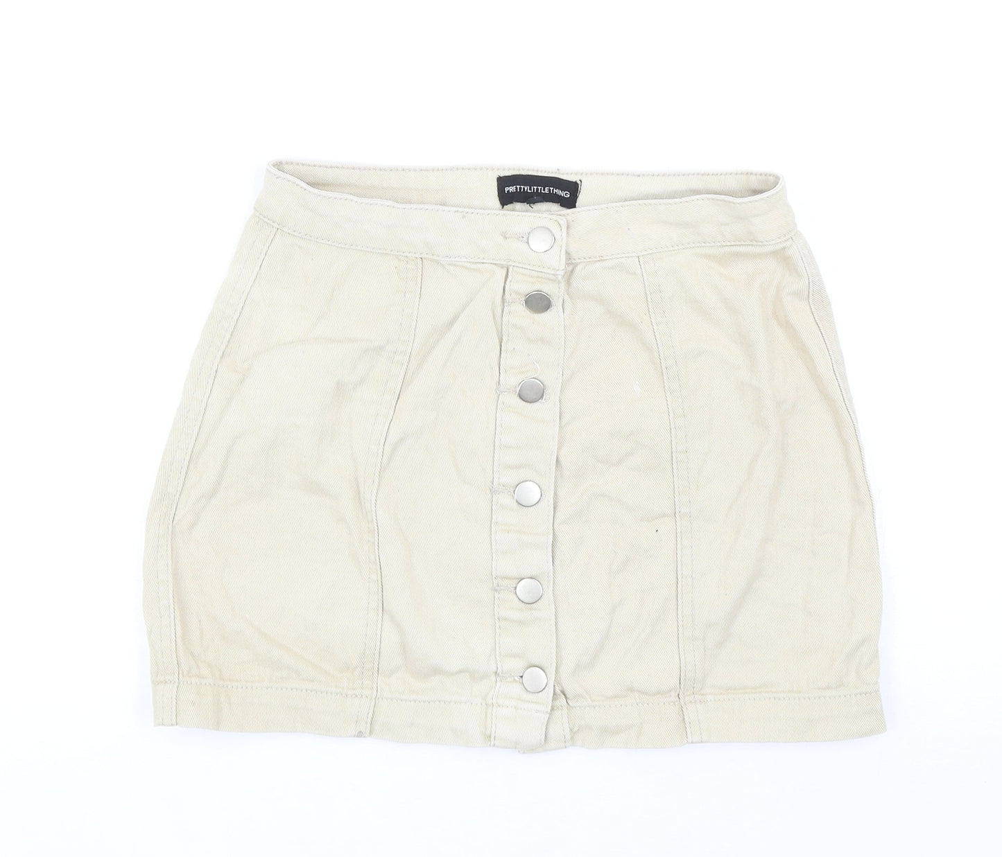 PRETTYLITTLETHING Womens Beige Cotton Mini Skirt Button