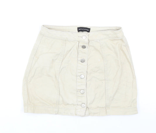 PRETTYLITTLETHING Womens Beige Cotton Mini Skirt Button