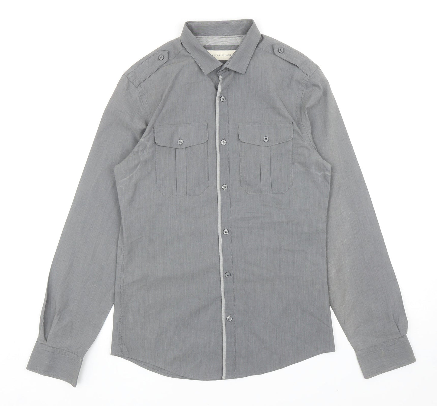 Mens UK Size S River Island Grey  Button-Up Long Sleeve Casual Shirt
