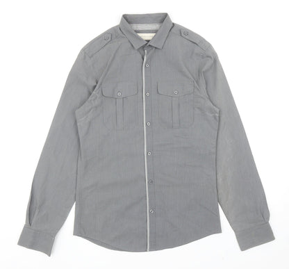 Mens UK Size S River Island Grey  Button-Up Long Sleeve Casual Shirt