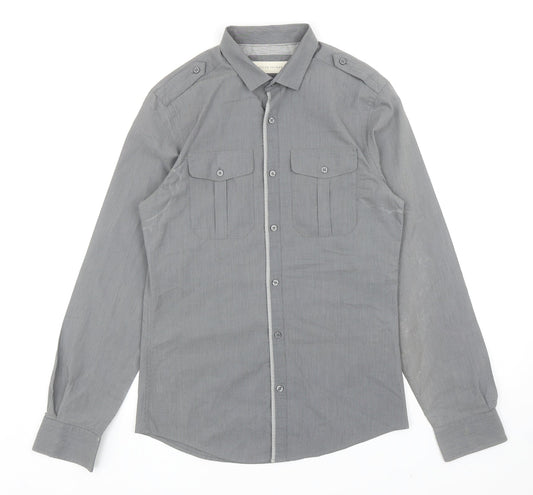 Mens UK Size S River Island Grey  Button-Up Long Sleeve Casual Shirt