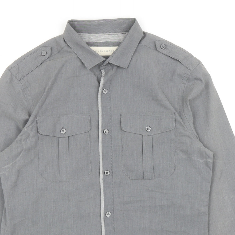Mens UK Size S River Island Grey  Button-Up Long Sleeve Casual Shirt