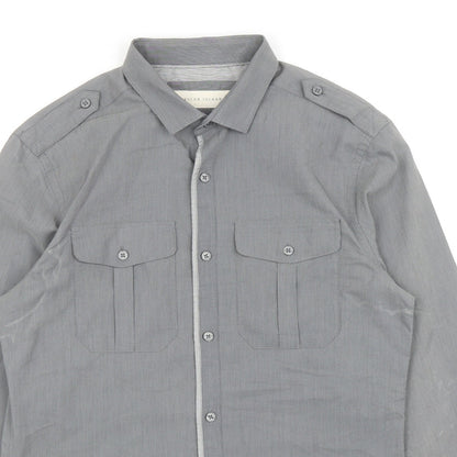 Mens UK Size S River Island Grey  Button-Up Long Sleeve Casual Shirt