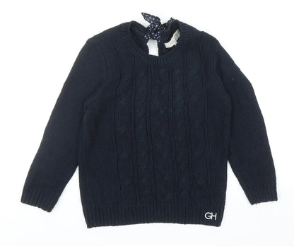 Gilly Hicks Girls Blue Round Neck Cotton Pullover Jumper Size S Tie