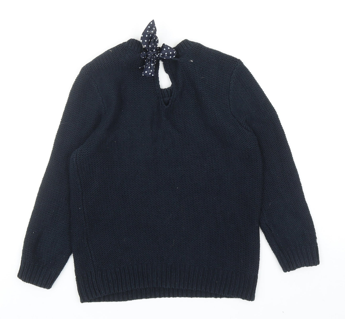 Gilly Hicks Girls Blue Round Neck Cotton Pullover Jumper Size S Tie