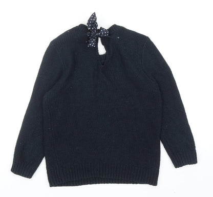 Gilly Hicks Girls Blue Round Neck Cotton Pullover Jumper Size S Tie