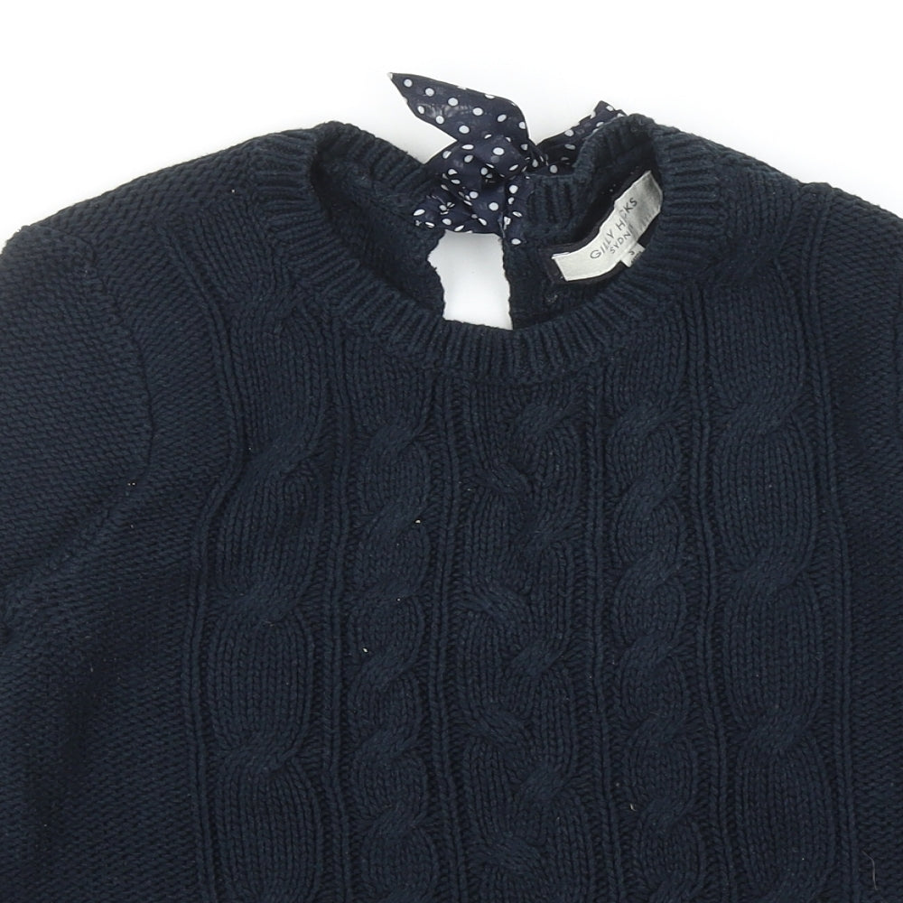 Gilly Hicks Girls Blue Round Neck Cotton Pullover Jumper Size S Tie