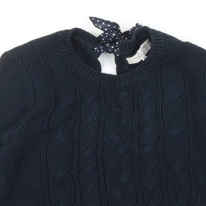 Gilly Hicks Girls Blue Round Neck Cotton Pullover Jumper Size S Tie