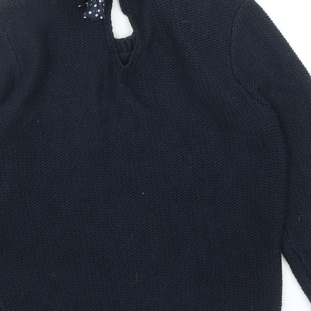 Gilly Hicks Girls Blue Round Neck Cotton Pullover Jumper Size S Tie