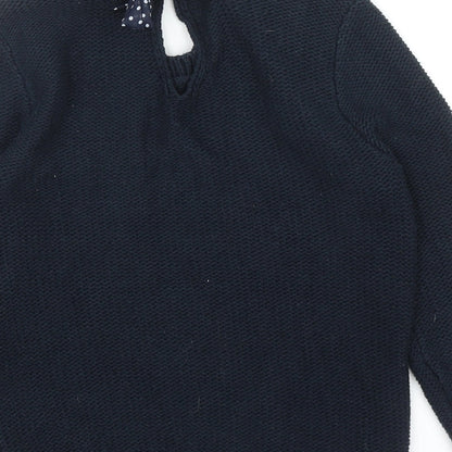 Gilly Hicks Girls Blue Round Neck Cotton Pullover Jumper Size S Tie