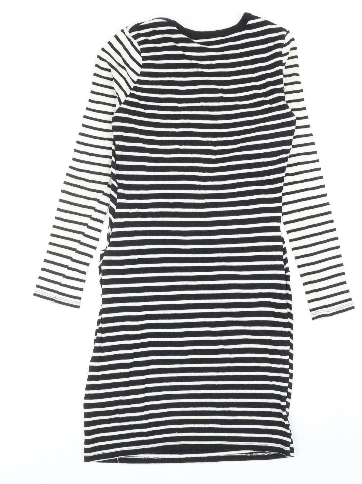 Topshop Womens Black Striped Cotton Bodycon Size 6 Round Neck Pullover - Twist Detail