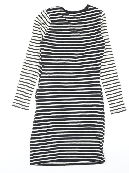 Topshop Womens Black Striped Cotton Bodycon Size 6 Round Neck Pullover - Twist Detail