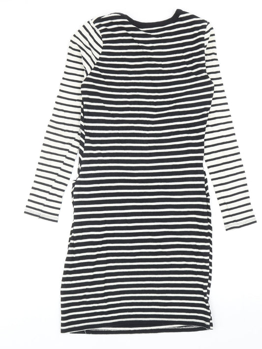 Topshop Womens Black Striped Cotton Bodycon Size 6 Round Neck Pullover - Twist Detail