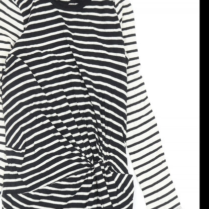 Topshop Womens Black Striped Cotton Bodycon Size 6 Round Neck Pullover - Twist Detail