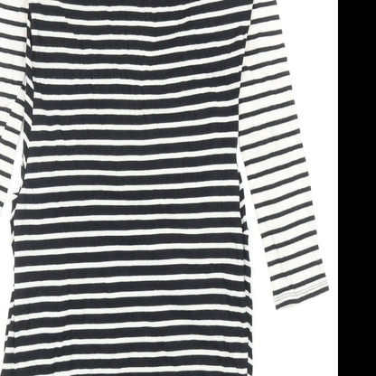 Topshop Womens Black Striped Cotton Bodycon Size 6 Round Neck Pullover - Twist Detail
