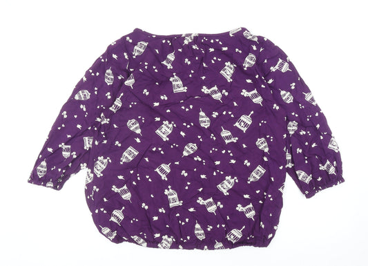 TU Womens Purple Geometric Viscose Basic Blouse Size 12 Boat Neck - Bird Cage Print