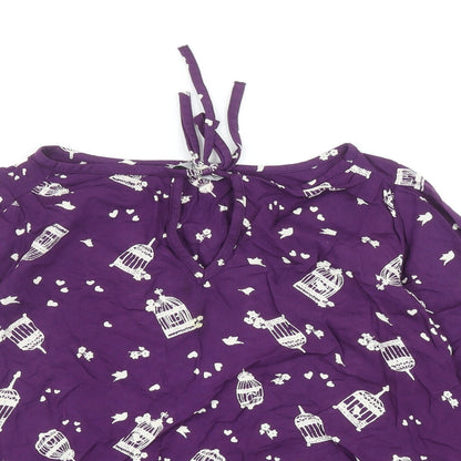 TU Womens Purple Geometric Viscose Basic Blouse Size 12 Boat Neck - Bird Cage Print