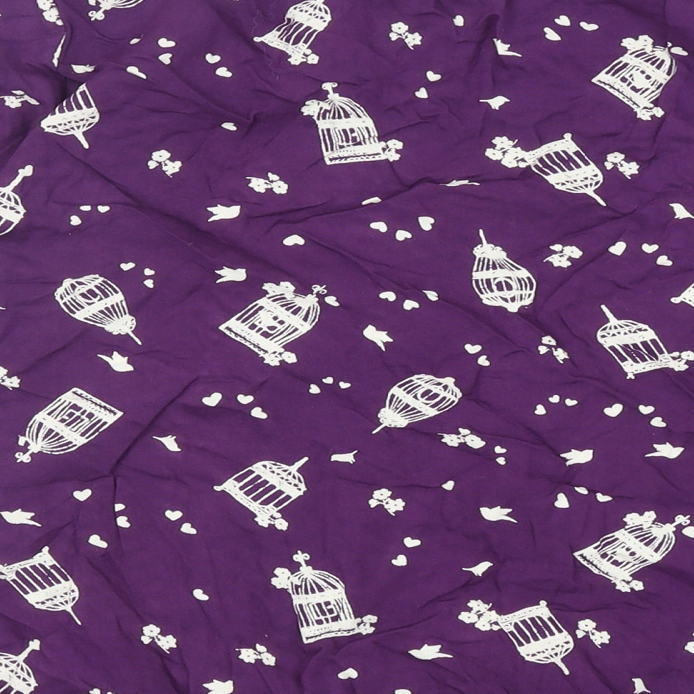 TU Womens Purple Geometric Viscose Basic Blouse Size 12 Boat Neck - Bird Cage Print