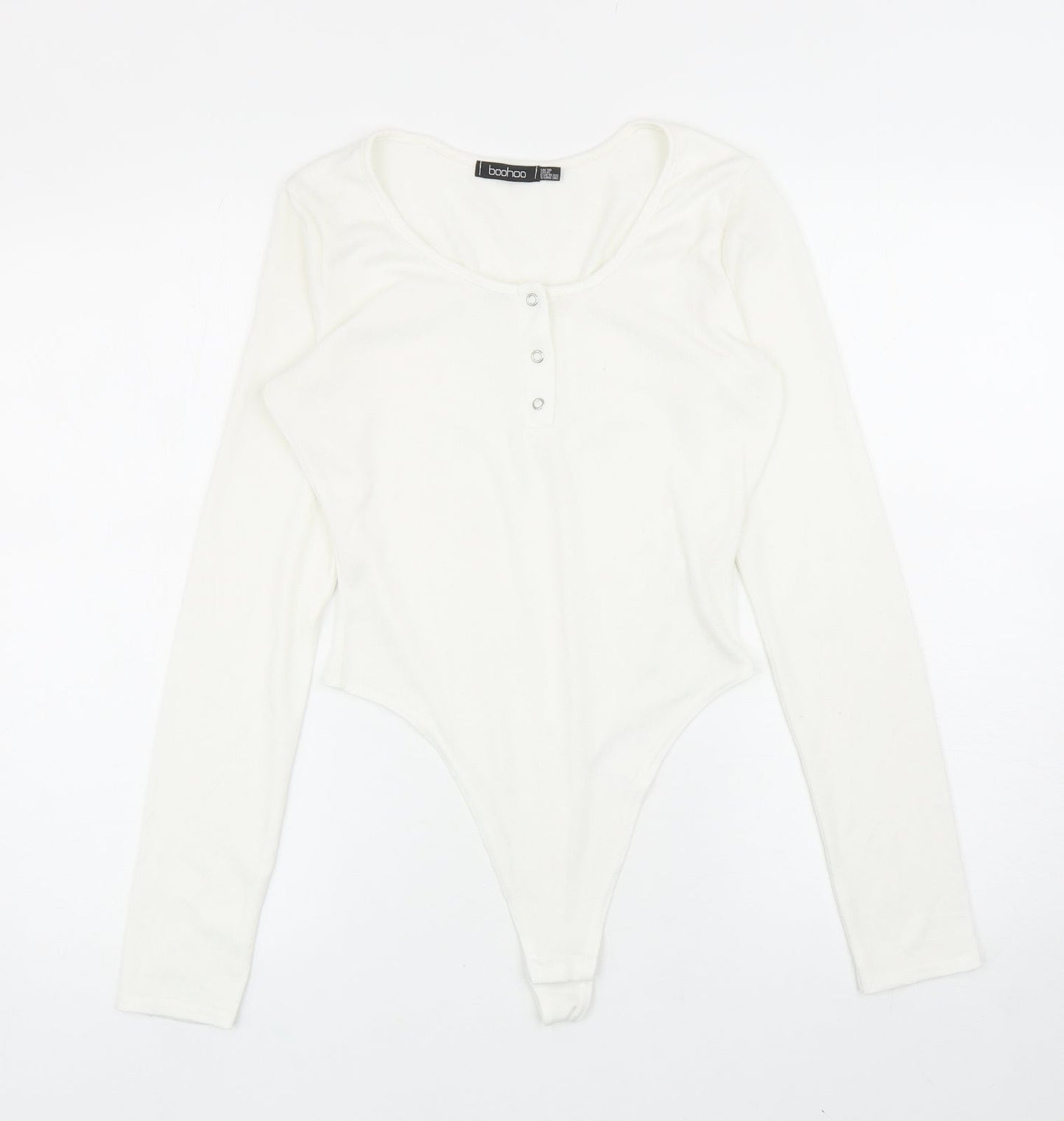 Boohoo Womens White Polyester Bodysuit One-Piece Size 10 L11 in Snap
