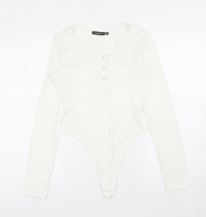 Boohoo Womens White Polyester Bodysuit One-Piece Size 10 L11 in Snap