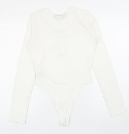 Boohoo Womens White Polyester Bodysuit One-Piece Size 10 L11 in Snap