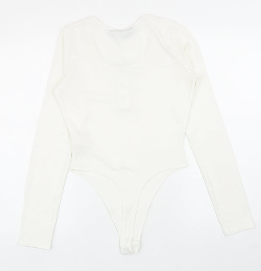 Boohoo Womens White Polyester Bodysuit One-Piece Size 10 L11 in Snap