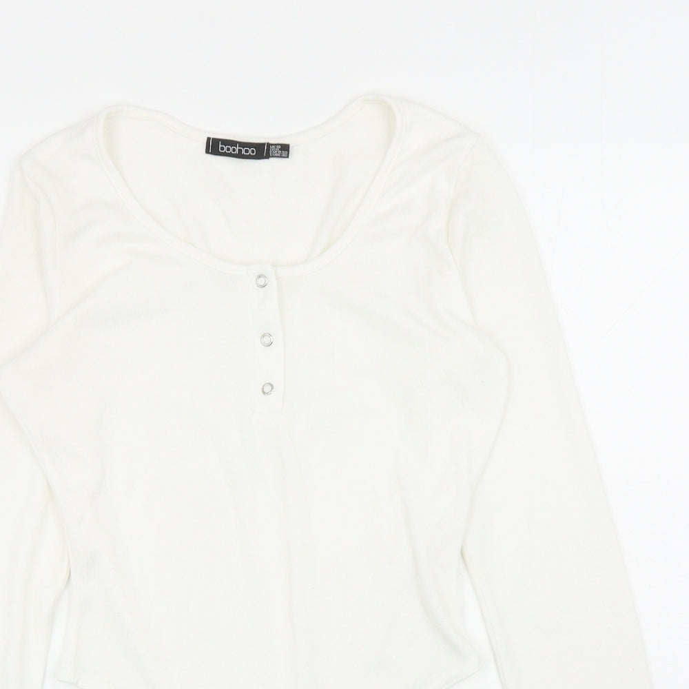 Boohoo Womens White Polyester Bodysuit One-Piece Size 10 L11 in Snap