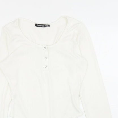 Boohoo Womens White Polyester Bodysuit One-Piece Size 10 L11 in Snap