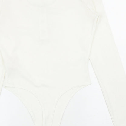 Boohoo Womens White Polyester Bodysuit One-Piece Size 10 L11 in Snap