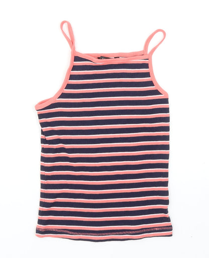 George Girls Multicoloured Striped Cotton Basic Tank Size 7-8 Years Square Neck Pullover