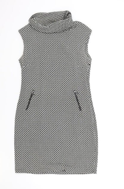 Sabrina Diamanti Womens White Geometric Cotton A-Line Size XL Roll Neck Zip