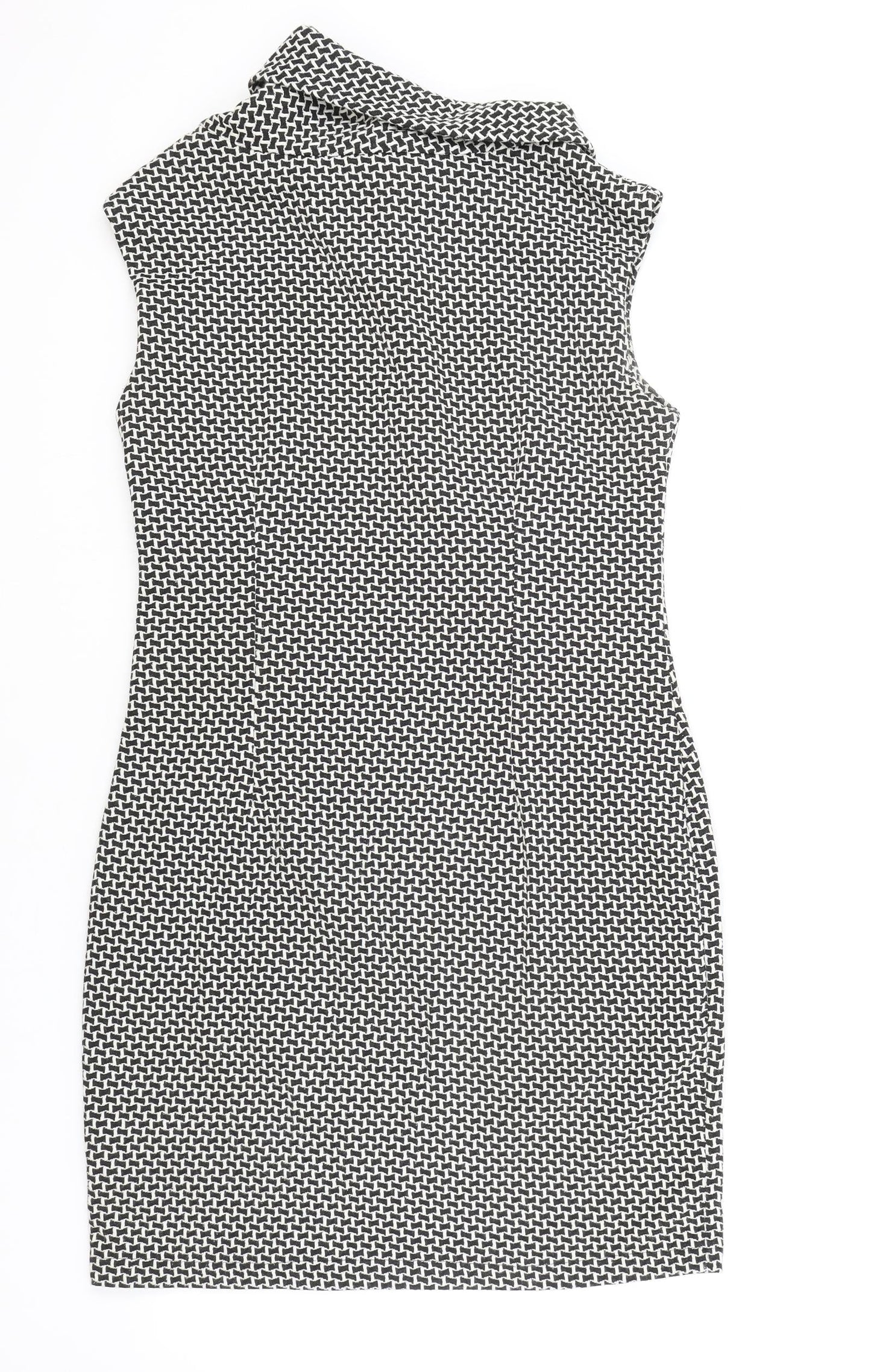 Sabrina Diamanti Womens White Geometric Cotton A-Line Size XL Roll Neck Zip