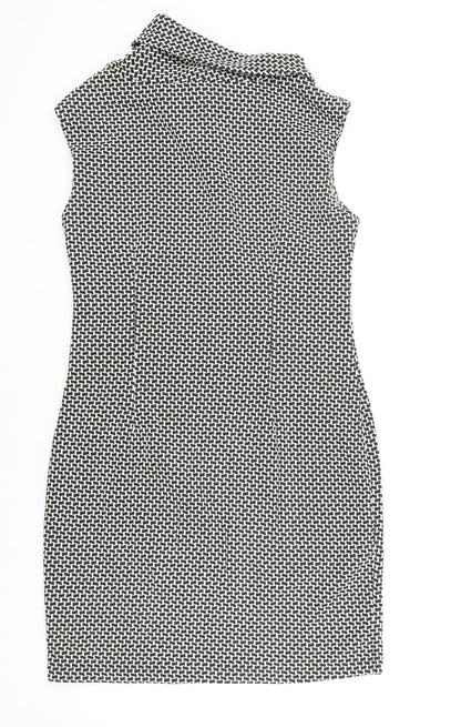 Sabrina Diamanti Womens White Geometric Cotton A-Line Size XL Roll Neck Zip