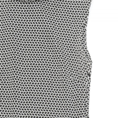 Sabrina Diamanti Womens White Geometric Cotton A-Line Size XL Roll Neck Zip