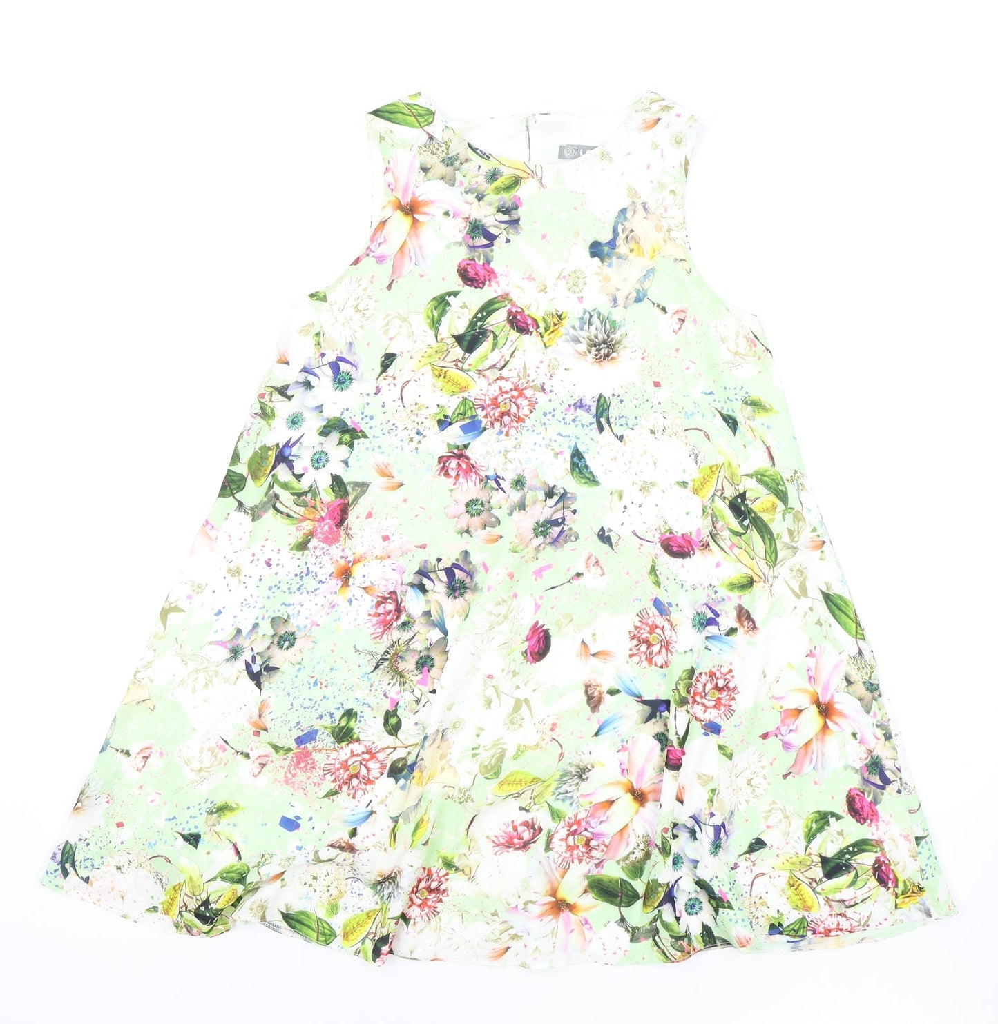 Love Womens Green Floral Polyester Fit & Flare Size S Boat Neck Button