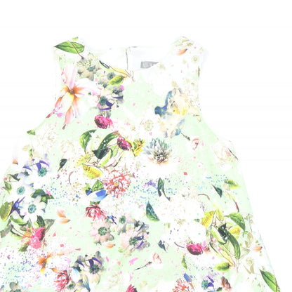 Love Womens Green Floral Polyester Fit & Flare Size S Boat Neck Button
