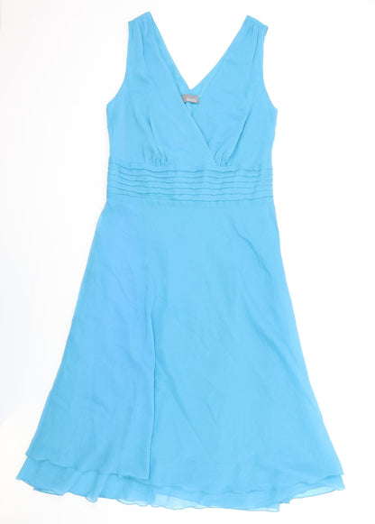 South Womens Blue Polyester Fit & Flare Size 10 V-Neck Zip