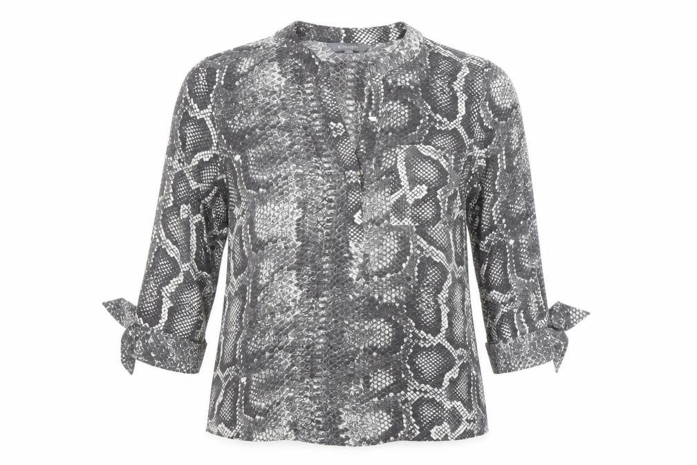 Principles Womens Grey Animal Print Polyester Basic Blouse Size 12 V-Neck - Snake Print